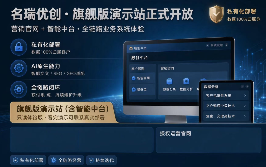 名瑞优创 · 旗舰版演示站开放（含智能中台）